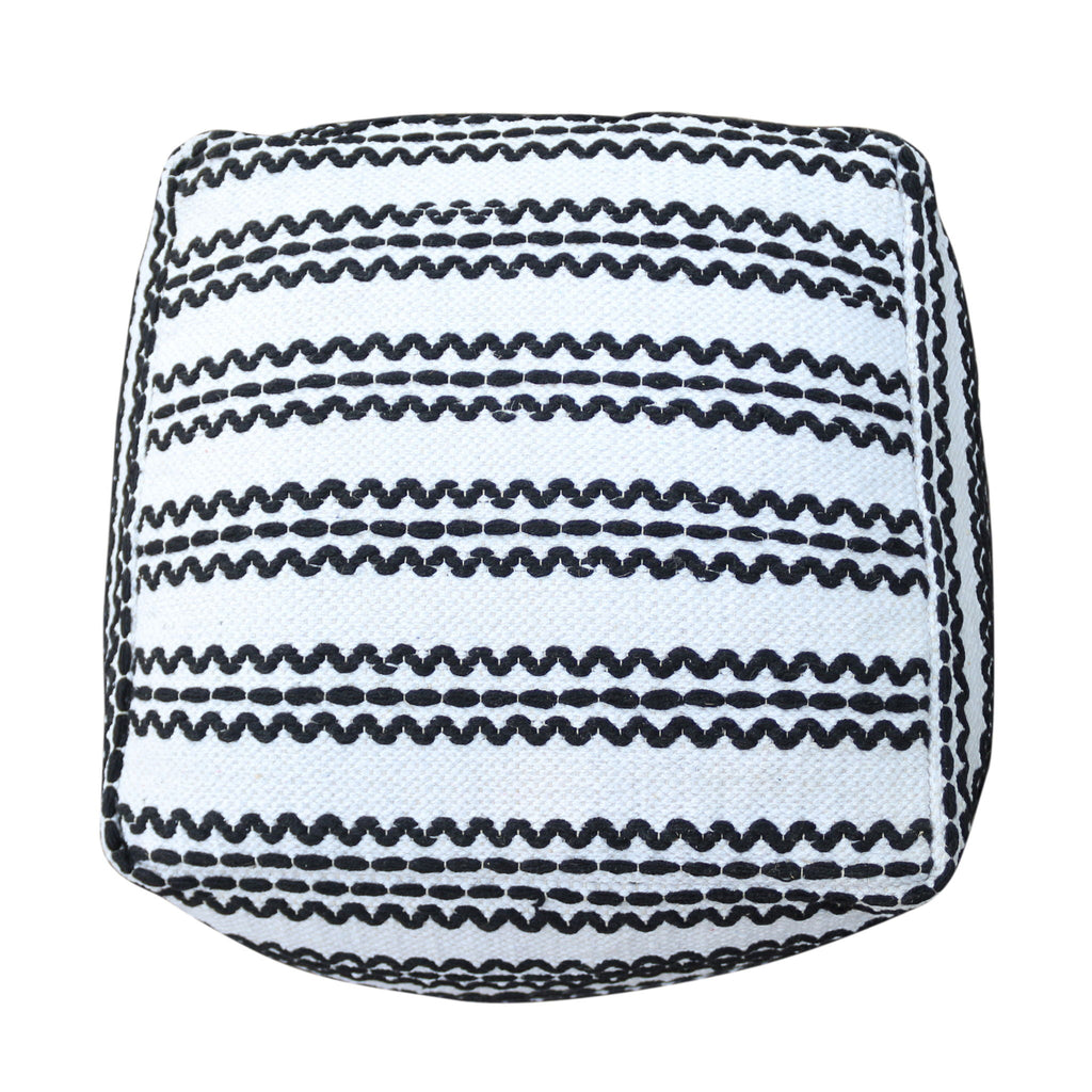 Handcrafted Fabric Accent Pouf with Durable Cotton - Natural / Black
