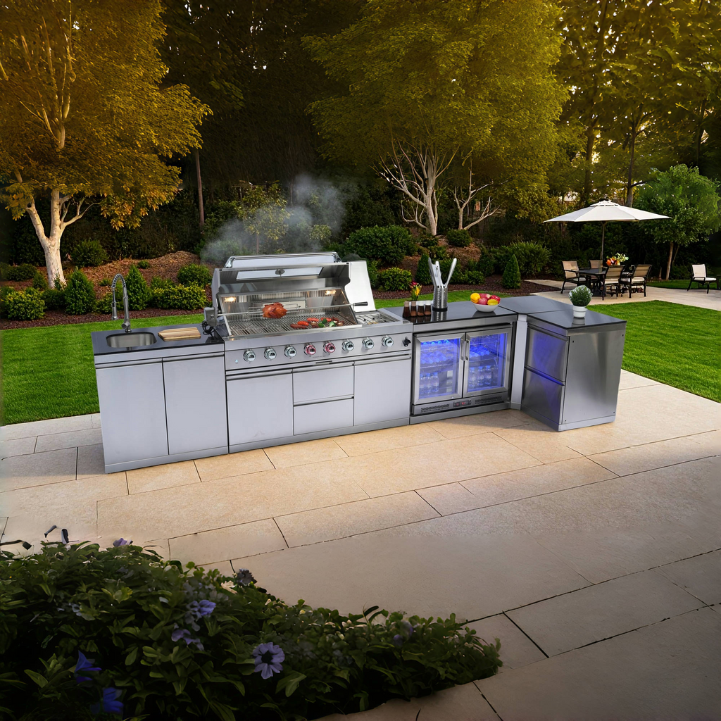Deluxe Stainless Steel Gas Outdoor Kitchen Grill Island with High-Efficiency Burners - Silver