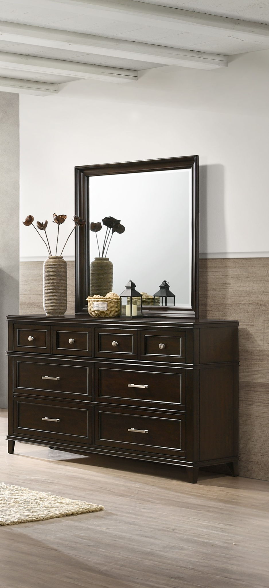 Mahogany Square Mirror with Beveled Glass - Merlot