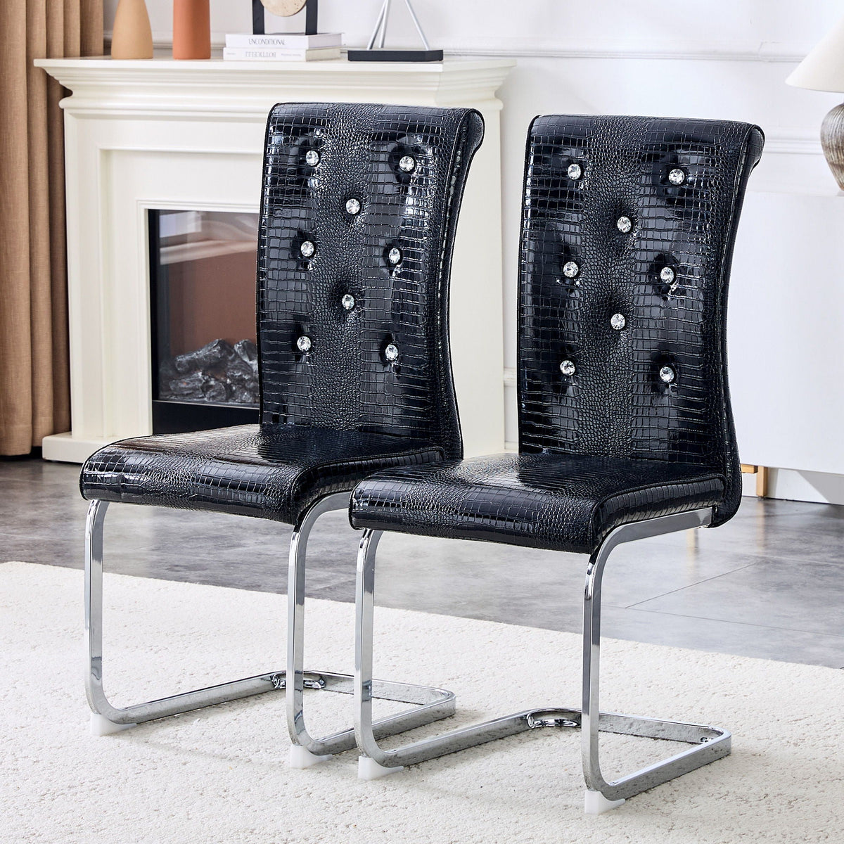 Elegant Design Upholstered Dining Chairs with Crystal Details - Multiple Colors