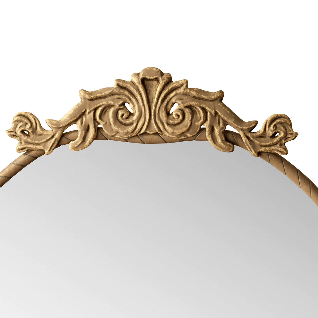 Vintage Arched Full Body Mirror with Carved Applique - Bronze or Pearl Silver