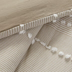 Full/Queen 3 Piece Cotton Yarn Dyed Comforter Set with Tufted Embroidery - Taupe