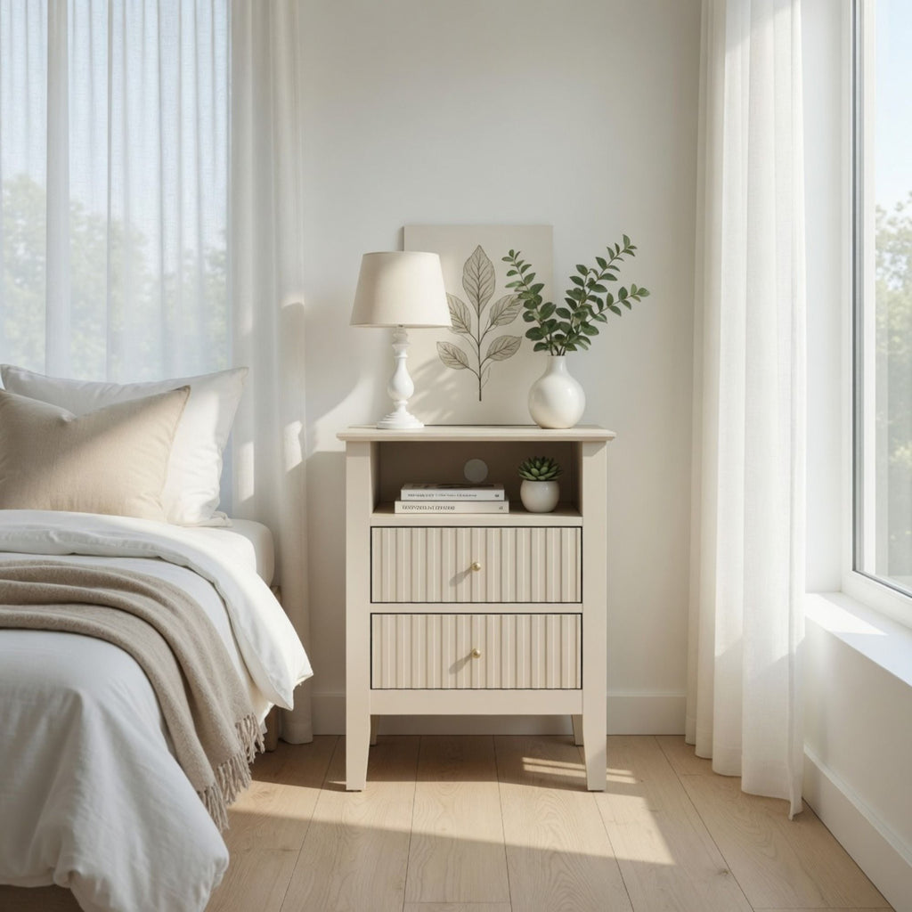 Fluted Nightstand with 2 Drawers and Soft-Close Slides - Multiple Colors