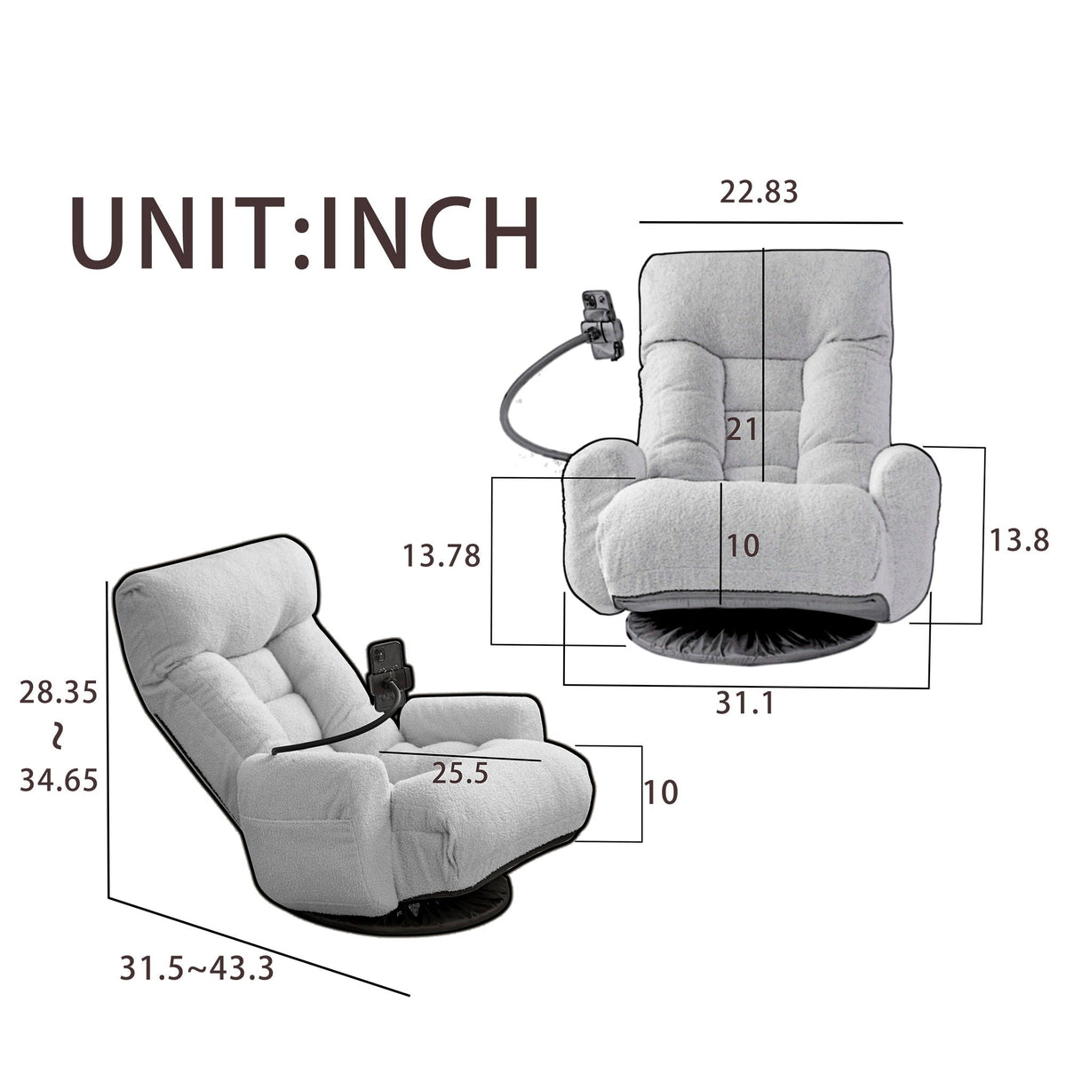 Adjustable Swivel Lounge Chair with 360° Rotating Seat and Headrest Support - Multiple Colors