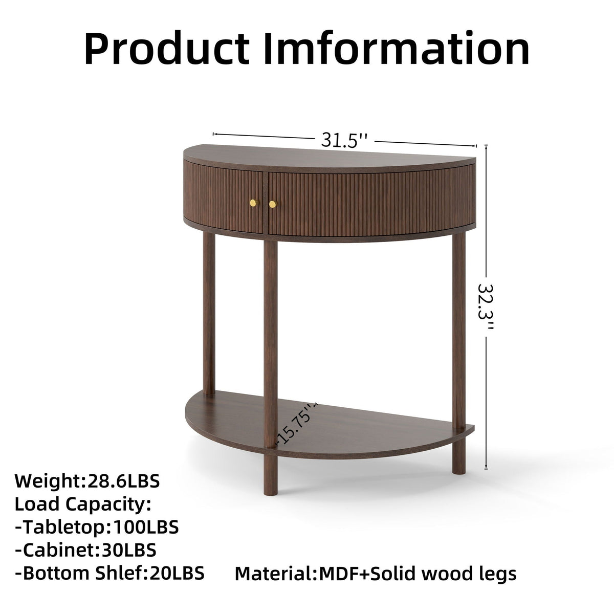 Demi Lune Console Table with 2 Storage Drawers - White, Dark Gray, Dark Brown