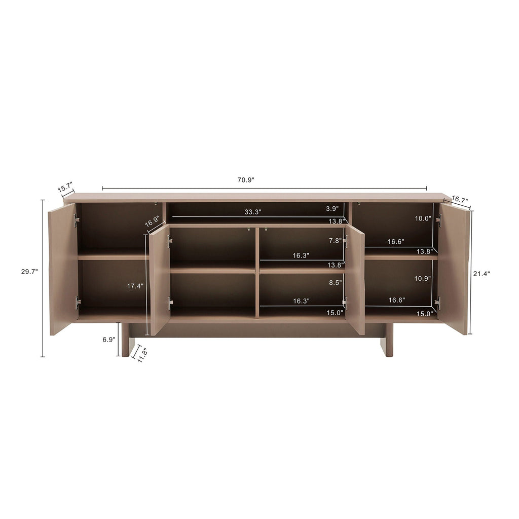 Sideboard With Adjustable Shelves and Soft Close Doors - White, Light Brown, Green