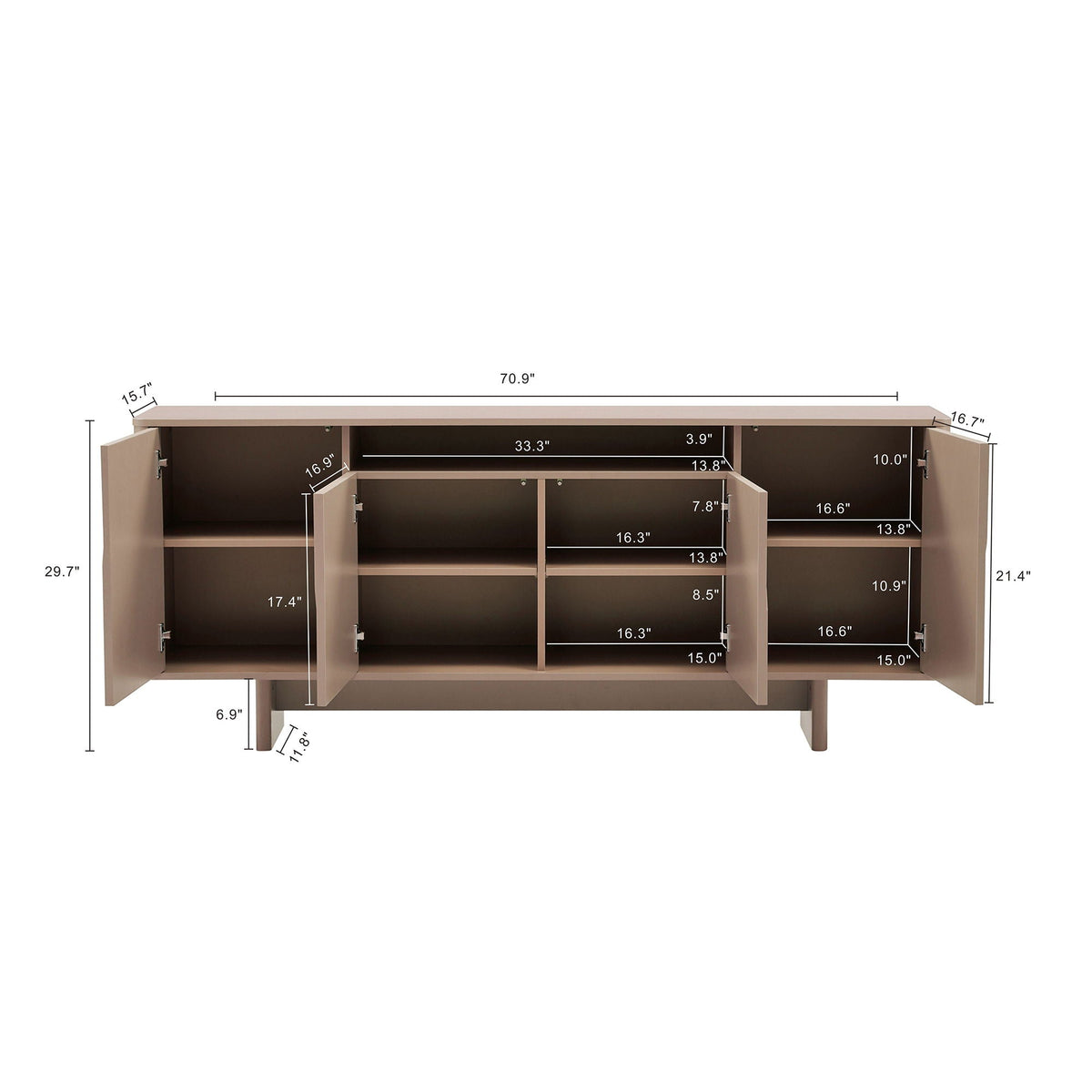 Sideboard With Adjustable Shelves and Soft Close Doors - White, Light Brown, Green