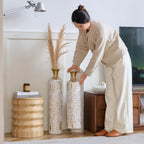 White / Gold Metal Floor Vases Set of 3 with Durable Modern Design