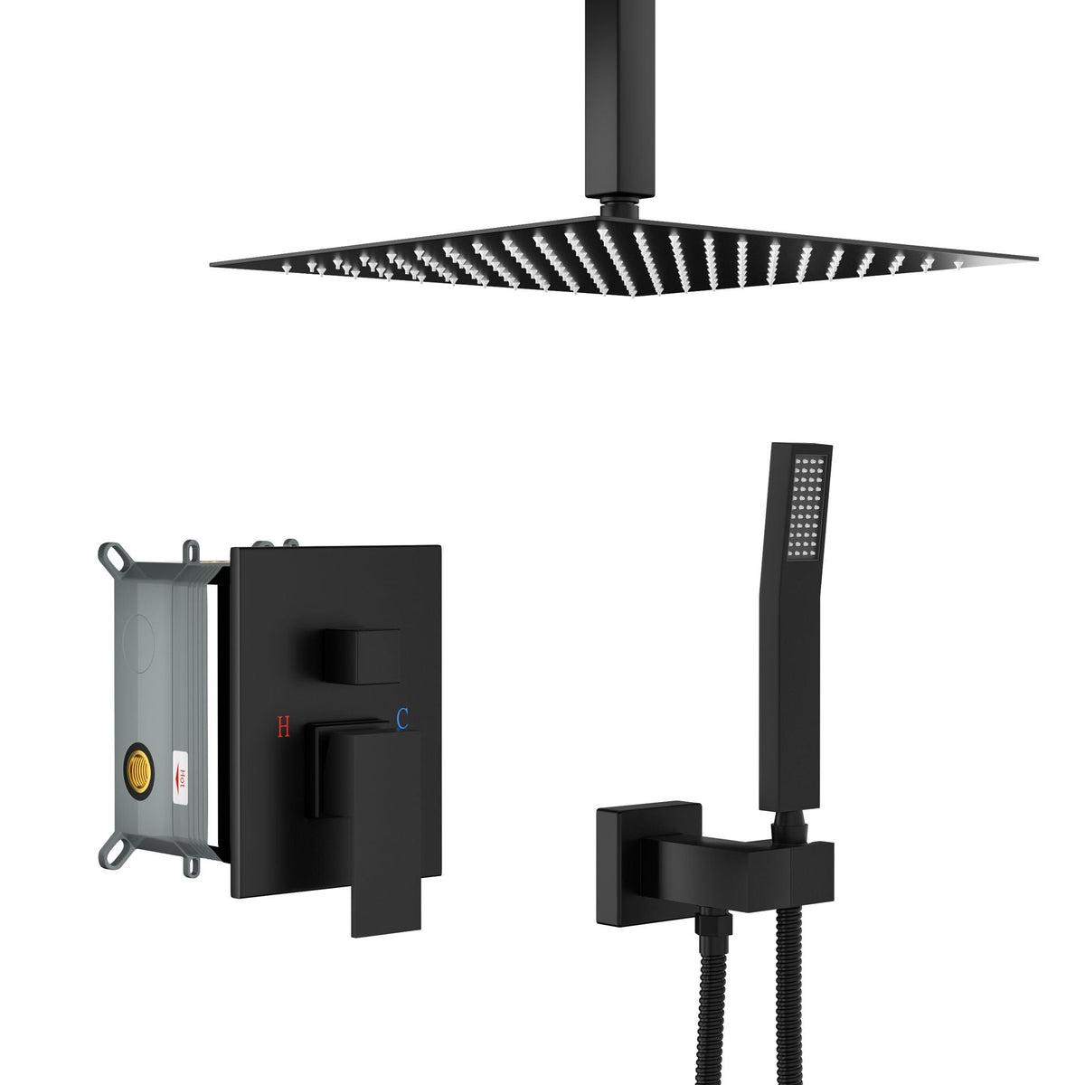 Dual Shower Head 10" Ceiling Mount Shower System with Rough In Valve - Matte Black