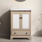 Brown Bathroom Vanity with Ceramic Basin, 1 Drawer Free Standing Storage