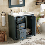 Ceramic Sink Vanity Combo with 3 Drawers and Soft Closing Doors - 30"