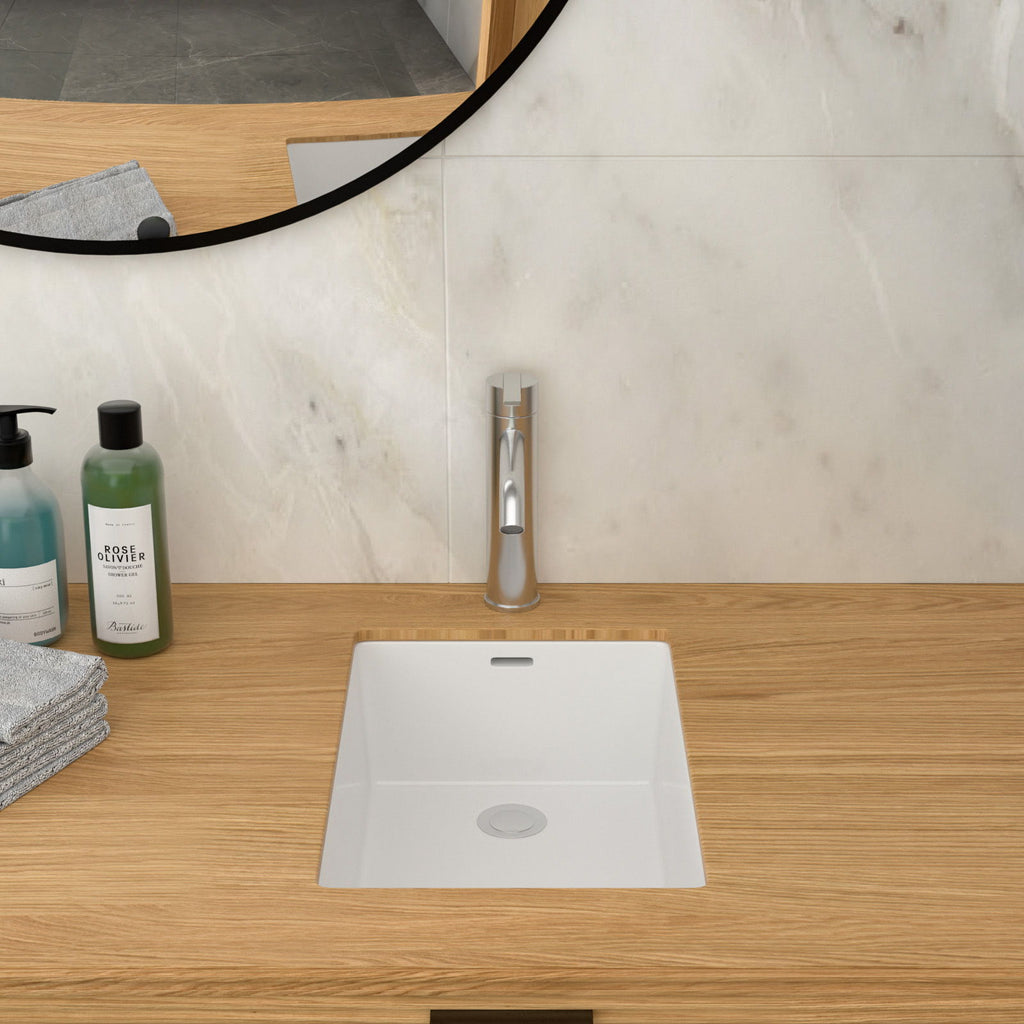 Vertical Undermount Bathroom Sink With Overflow - White