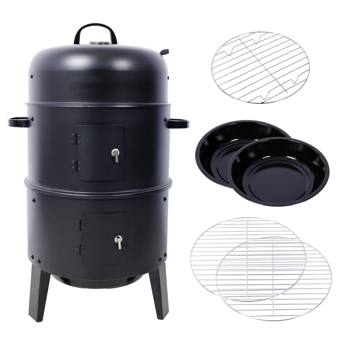 Portable Charcoal Smoker Grill with 3-in-1 Cooking Functionality - Black