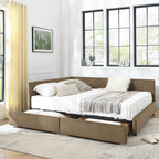 Mid-Century Storage Upholstered Tufted Bed Frame with Backrest and Armrests - Multiple Colors