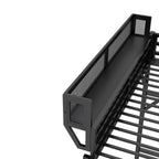 Full Size Loft Bed with Ladder and Storage Shelves - Black Metal