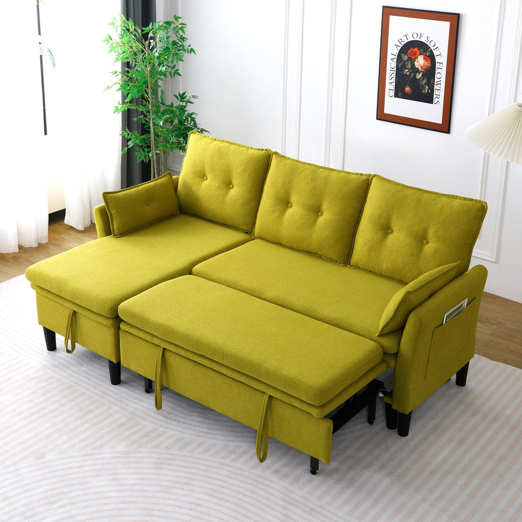Reversible Chaise Sleeper Sectional Sofa with Storage - Cotton-Linen Upholstery