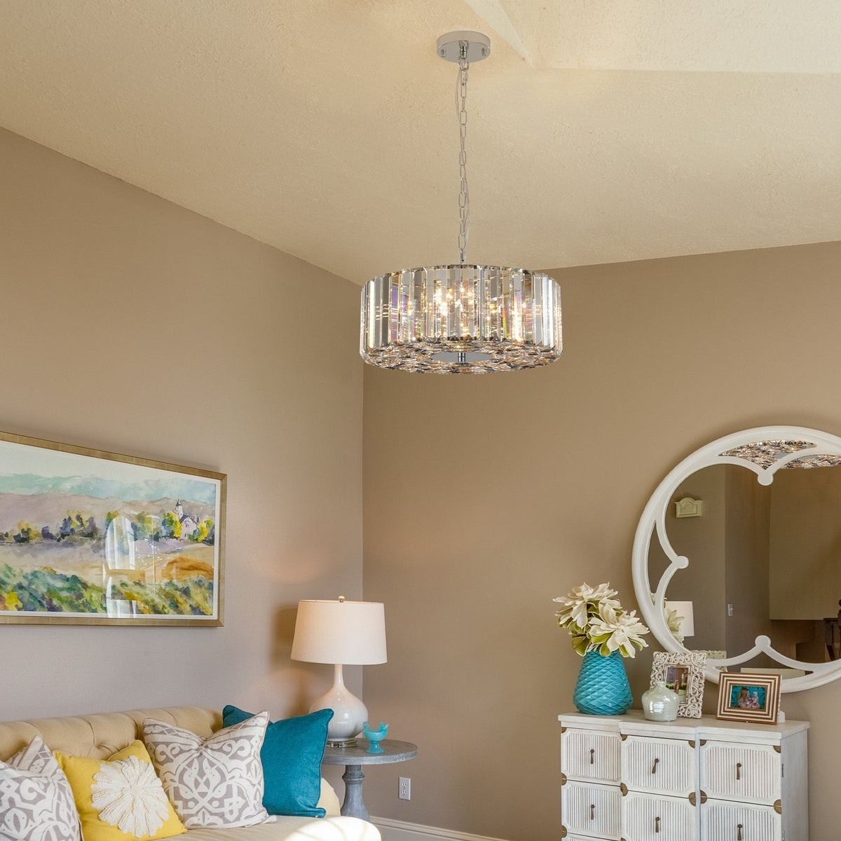 17' Chrome Crystal Pendant Chandelier with Adjustable Height - Transparent