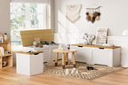 3-Piece L-Shaped Multi-Functional Storage Bench with Cushion - White/Natural