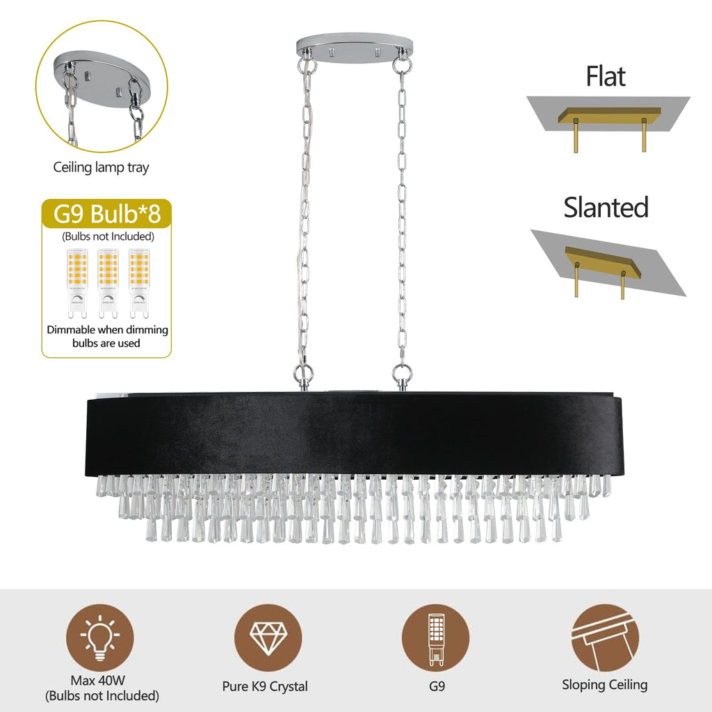 39" Modern Crystal Chandelier with Black Velvet Shade