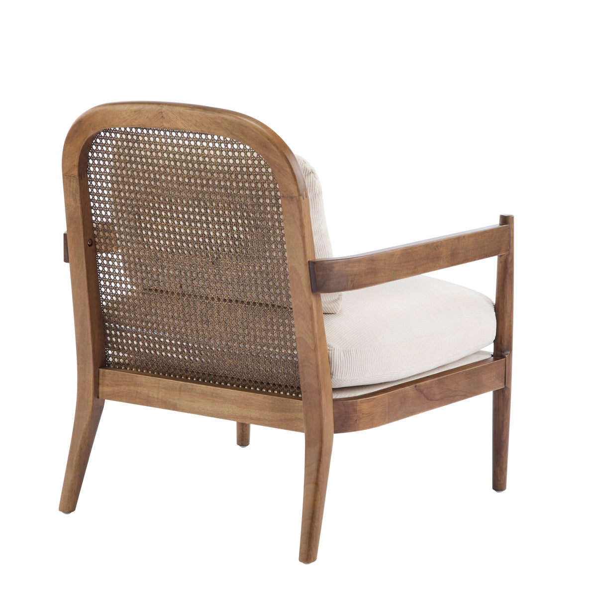 Mid-Century Modern Accent Chairs with Solid Wood & Rattan Back - Set of 2