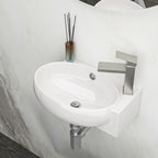 Modern Rectangle Wall Mount Bathroom Sink with Single Faucet Hole - White