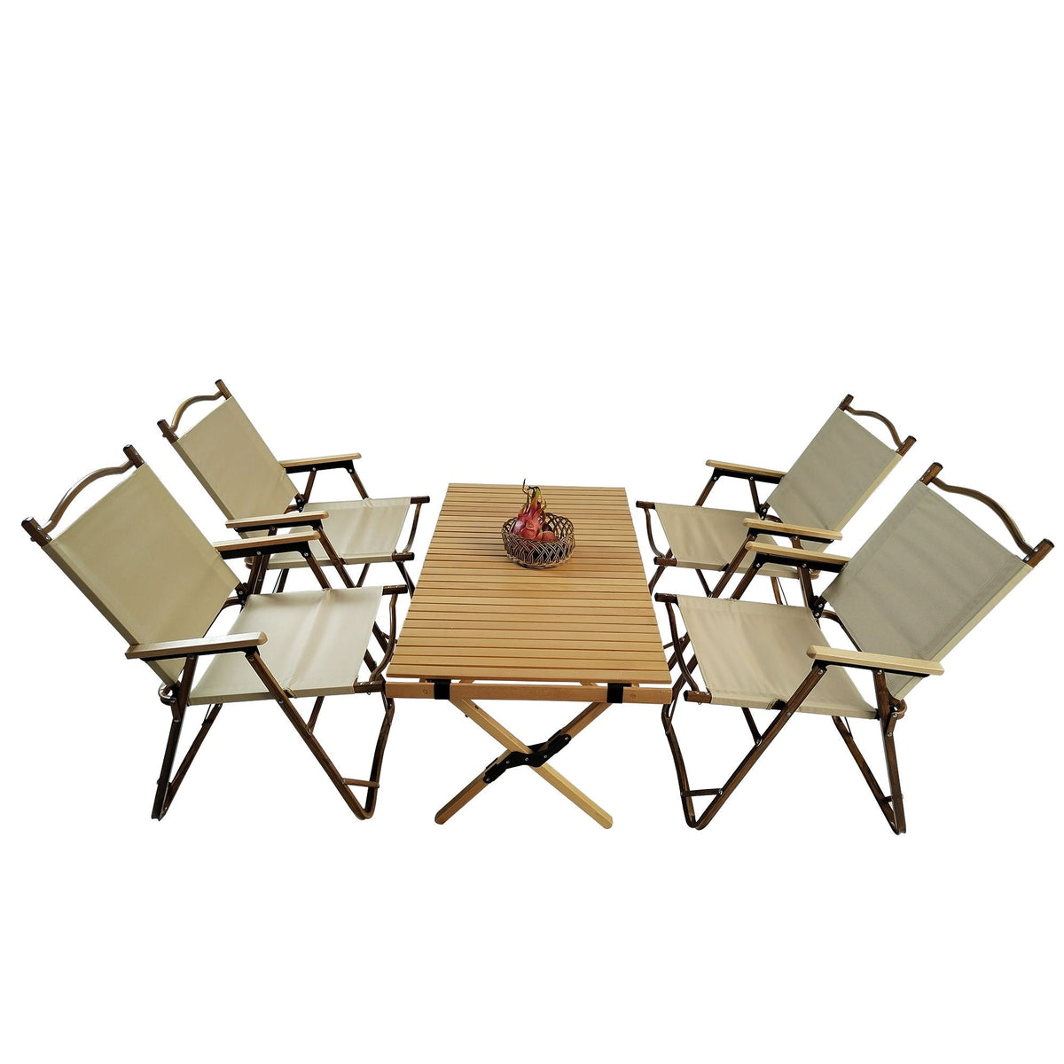Foldable 5 Piece Outdoor Dining Set with Portable Table & Chairs - Natural