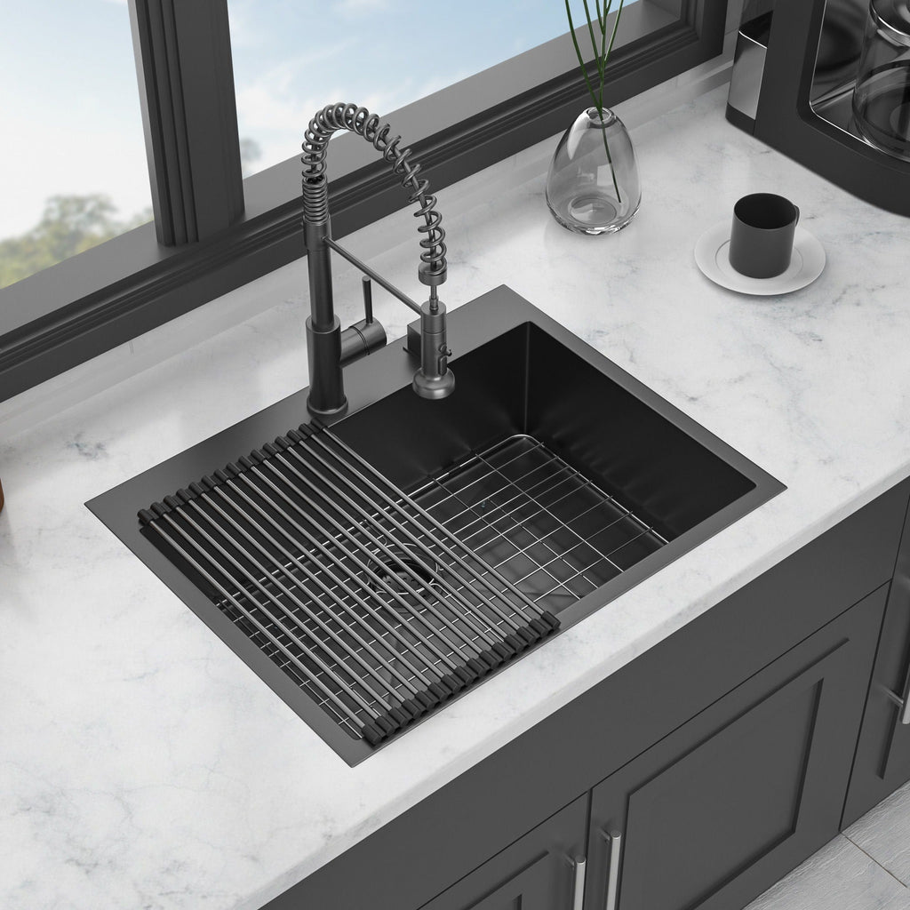 Topmount Kitchen Sink 16 Gauge Single Bowl with Nano Finish - Black