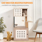 Cat Tree with Litter Box Enclosure and Large Hammock - Gray & White