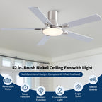 Flush Mount Ceiling Fan with LED Light and Remote Control - Black, White, Pearl Silver