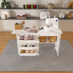 White Folding Sewing Table with Lockable Wheels - 4-in-1 Multi Functional Craft Station