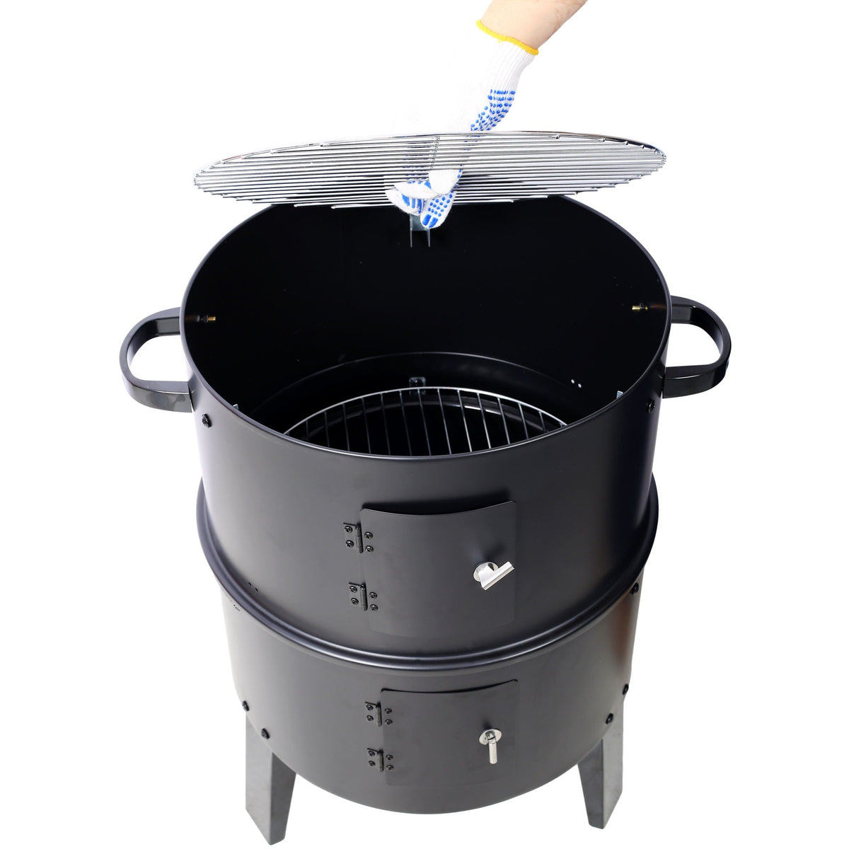 Portable Charcoal Smoker Grill with 3-in-1 Cooking Functionality - Black