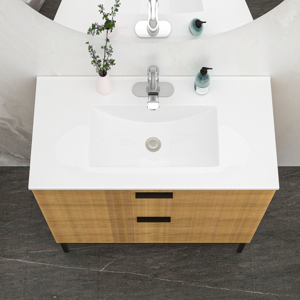 Premium Rectangular Vanity Top with Single Faucet Hole and Overflow - White
