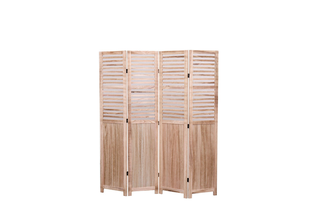 Light Brown Panel Folding Room Divider with Metal Hinges - Solid Wood
