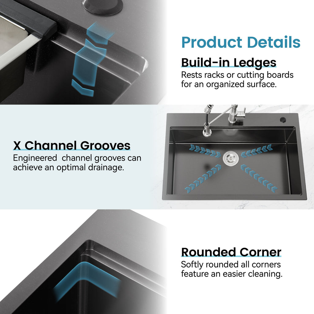 Stainless Steel Kitchen Sink with Overmount Single Bowl - Brushed Finish