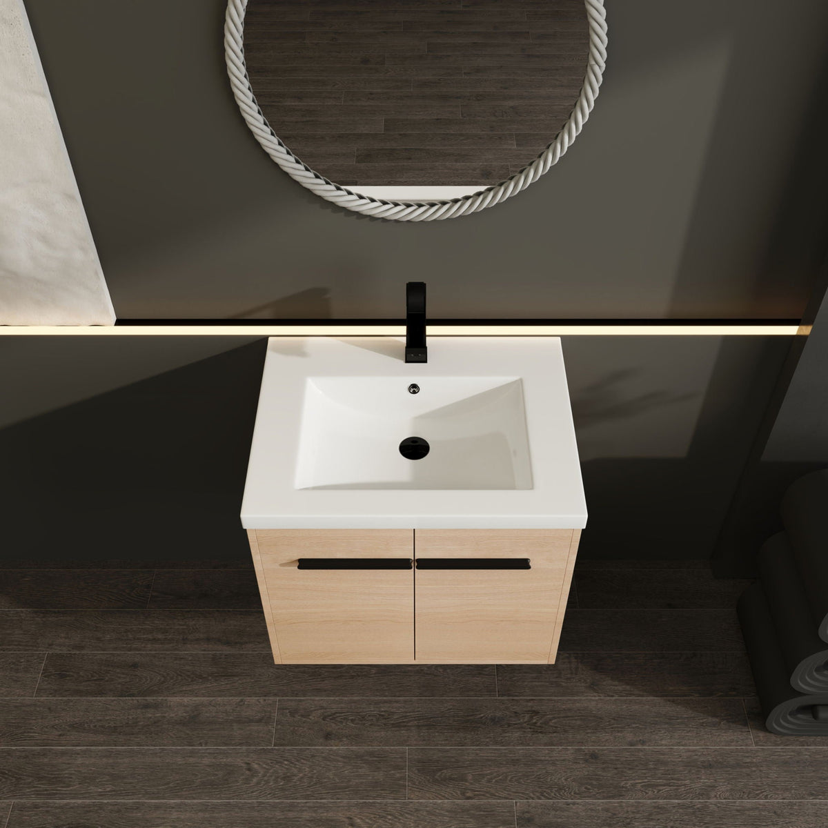 Bathroom Vanity Set with Resin Countertop Sink and 2 Doors - Light Brown Oak