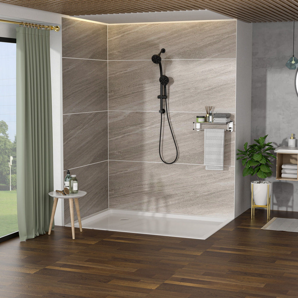 Dual Shower Head System with Rain Shower and Adjustable Slide Bar - Multiple Colors