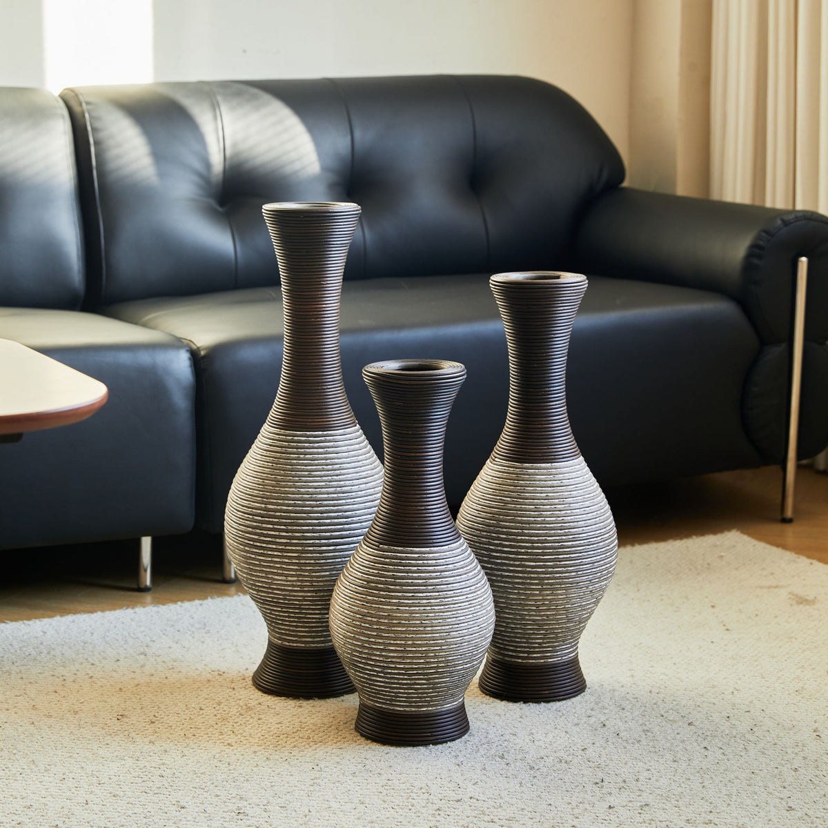 Tall Designer Floor Vase with Elegant 2 Tone - White or Dark Brown