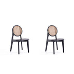 Rattan Cane Backrest Dining Chair Set with Solid Wood Frame - Black or Light Brown