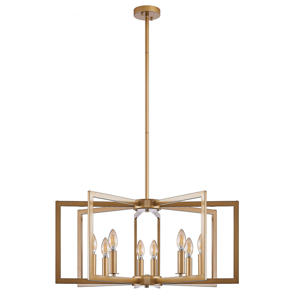 Modern Golden Geometric 8-Light Chandelier with Adjustable Suspension - Gold