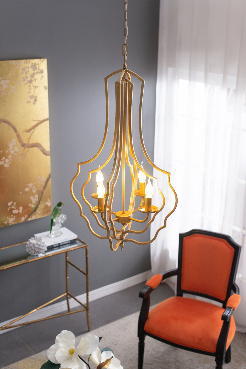 4 Light Chandelier - Adjustable Hanging Light Fixture