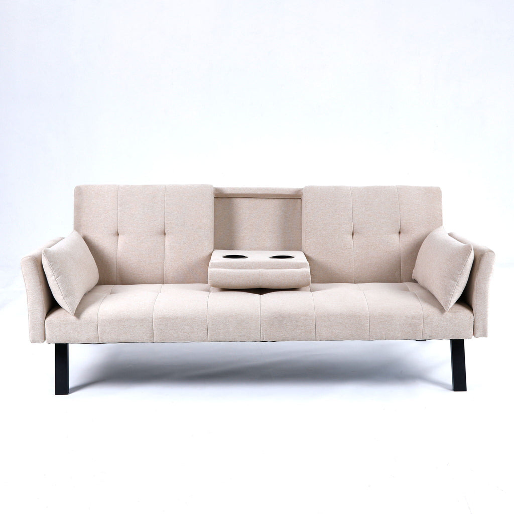 Foldable Sofa Bed with Cup Holder and Solid Wood Frame - Multiple Colors