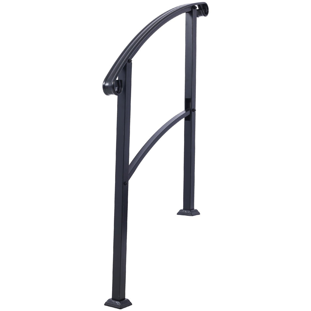 Black Wrought Iron Outdoor Step Handrail with Flexible Installation - Fits 1 to 3 Steps