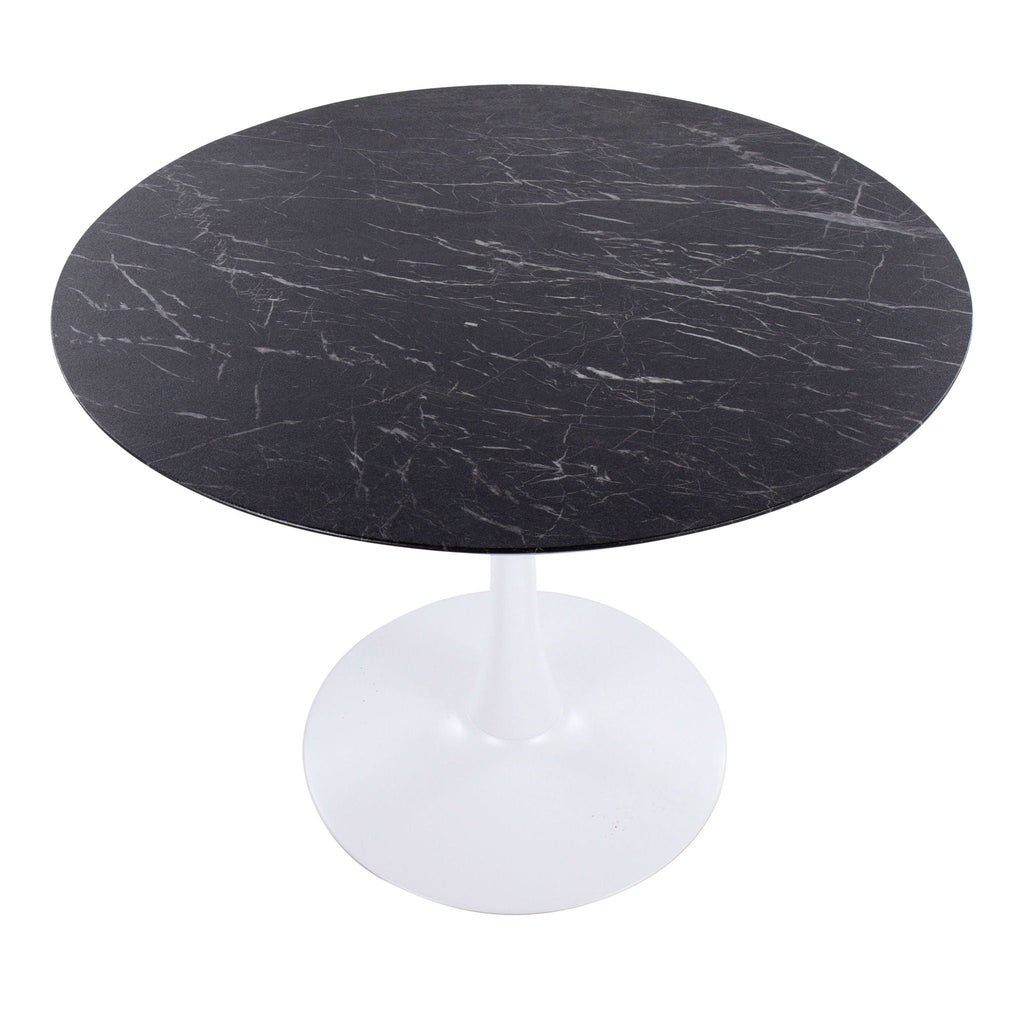 Modern Dining Table with Marble Top and Pedestal Base - White or Black