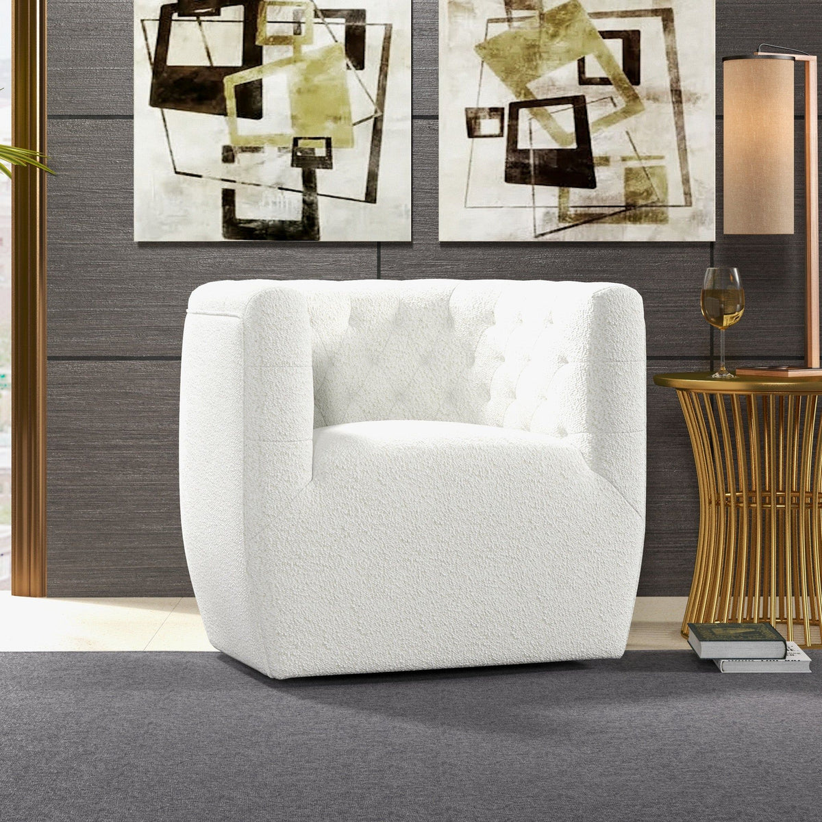 Ergonomic Design Swivel Chair with Tufted Accent - Multiple Colors