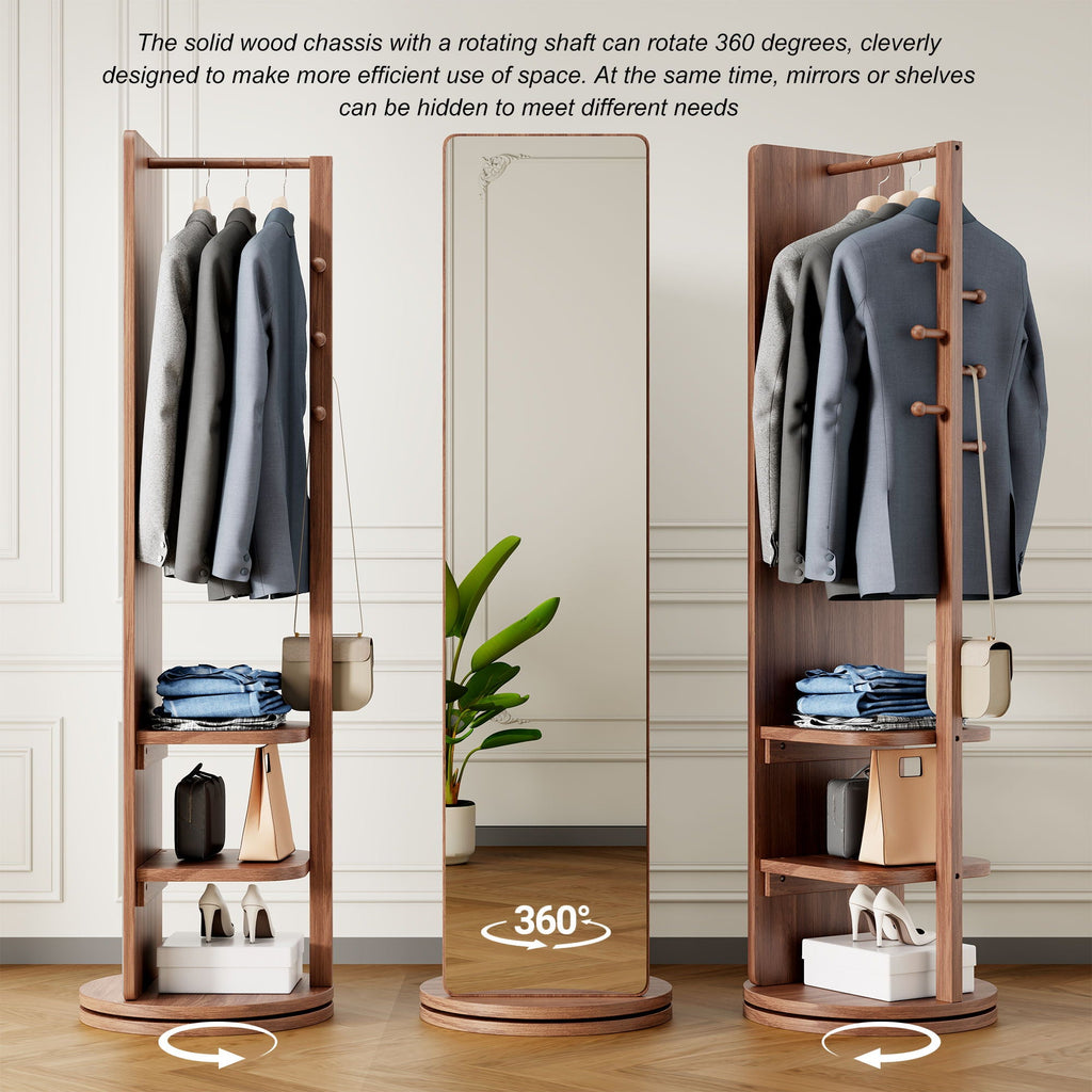 3 In 1 Multifunctional Full-Length Clothing Mirror with Rotating Design - Dark Brown, Black, White, Light Brown