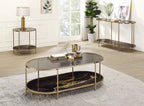 Fiorella Marble Print Glass Table with Durable Metal Frame - Black