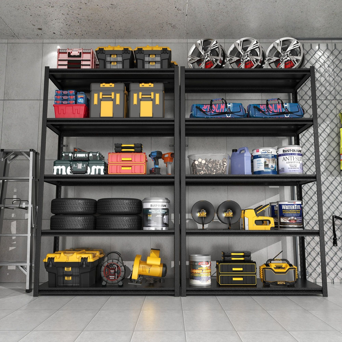 Heavy Duty Metal Garage Shelving Unit with Adjustable Shelves - Black