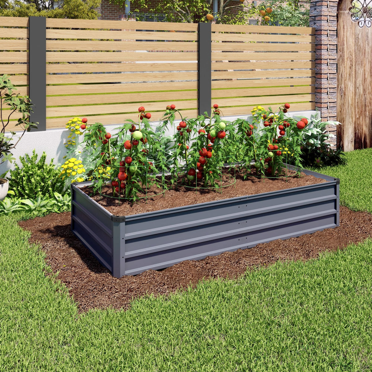 Large Galvanized Steel Garden Bed with Open-Bottom Drainage - Dark Gray