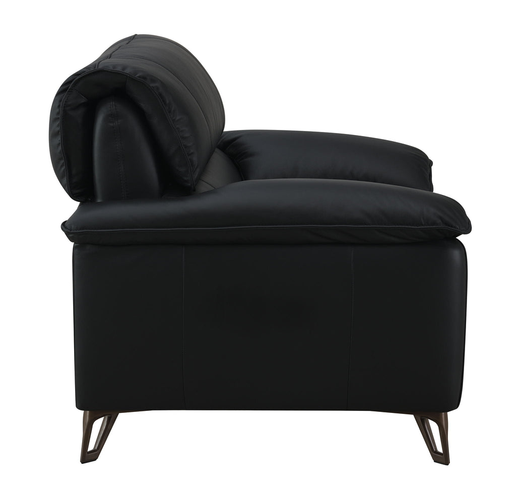 Black Top Grain Leather Arm Chair with Plush Cushions - Eilene