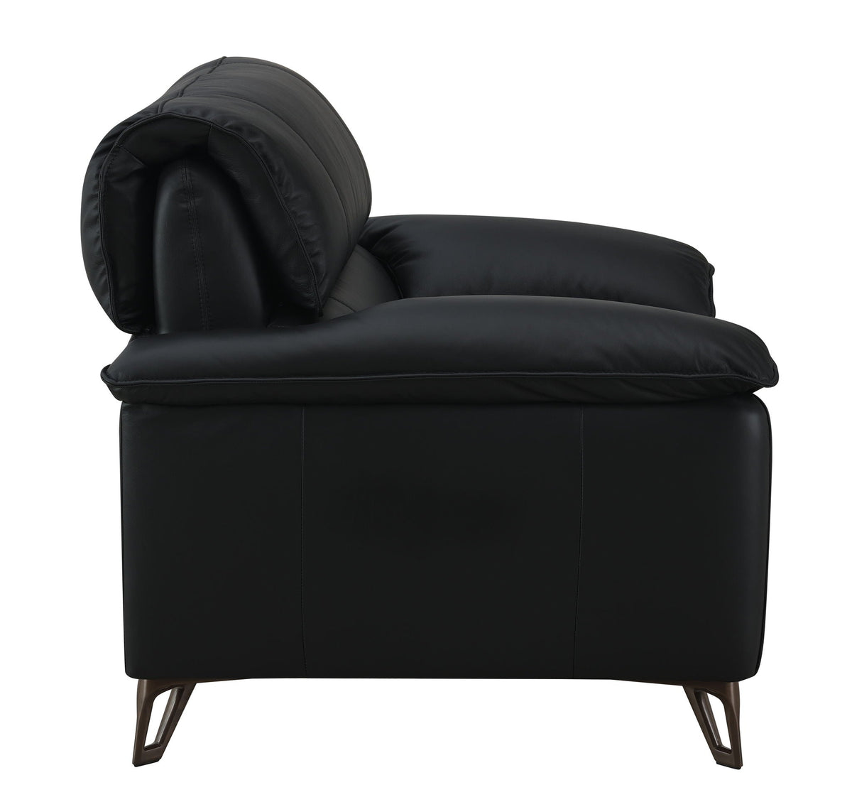 Black Top Grain Leather Arm Chair with Plush Cushions - Eilene